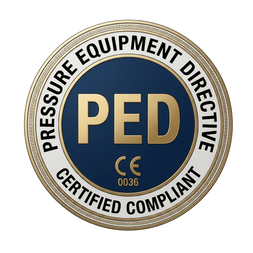 PED compliance mark — European Pressure Equipment Directive certification seal